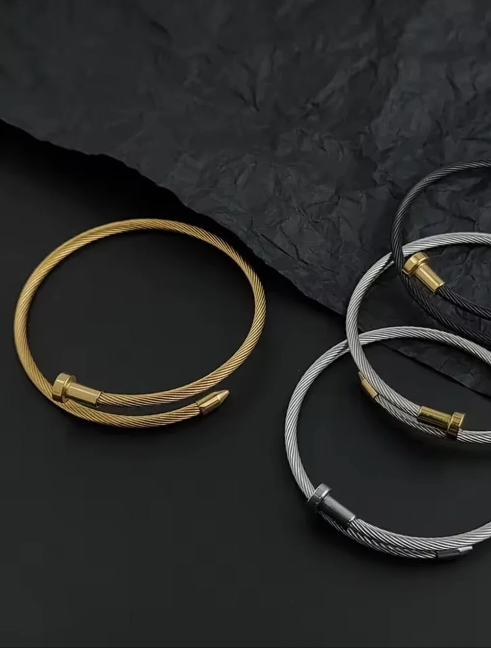 Stainless Steel Silver Twisted Cable Open Cuff Bracelet (Unisex)